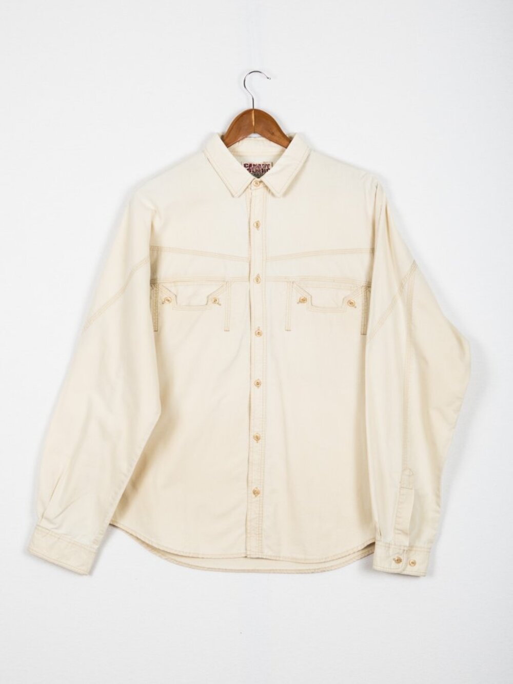 Vintage 90s Canary Island Offwhite Cotton Gorpcore Safari Outdoor Shirt M